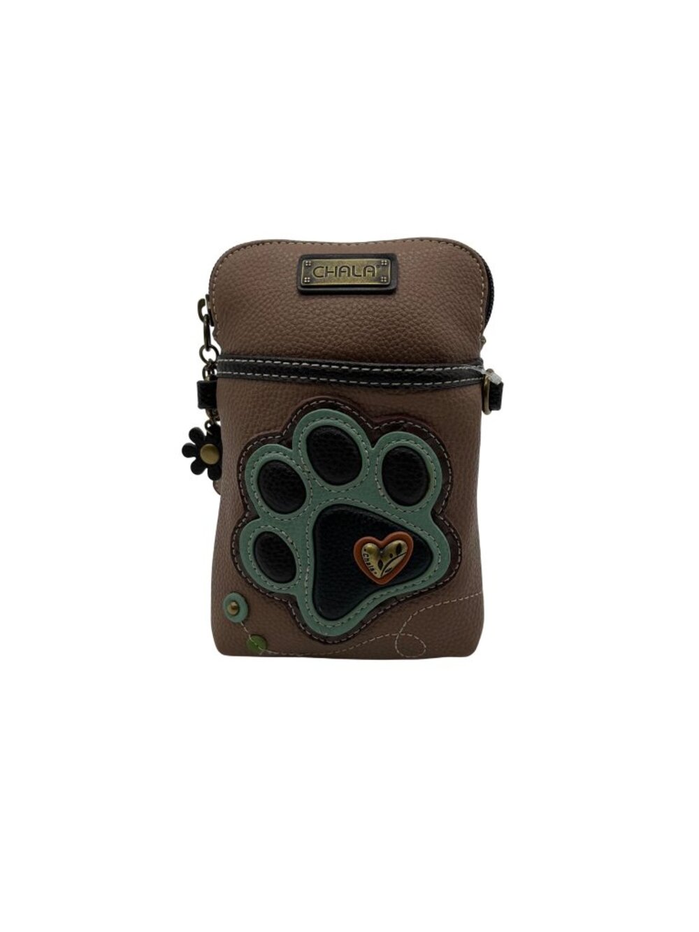 Chala Brown Faux Leather Paw Print Cellphone Crossbody
